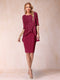 Sheath/Column Scoop Half Sleeves 2 Pieces Mother of the Bride Dress with Applique