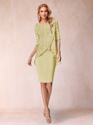 Sheath/Column Scoop Half Sleeves 2 Pieces Mother of the Bride Dress with Applique