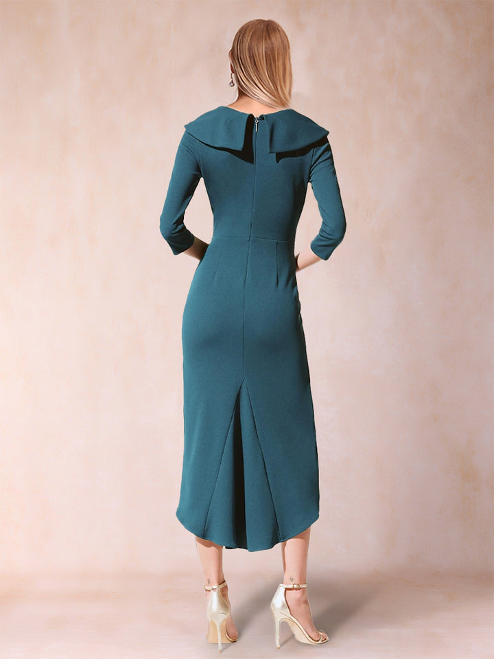Sheath/Column V-Neck Half Sleeves Mother of the Bride Dresses with Ruffles