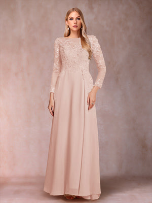 A-Line/Princess Scoop Long Sleeves Mother of the Bride Dresses with Applique