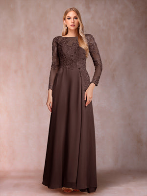 A-Line/Princess Scoop Long Sleeves Mother of the Bride Dresses with Applique