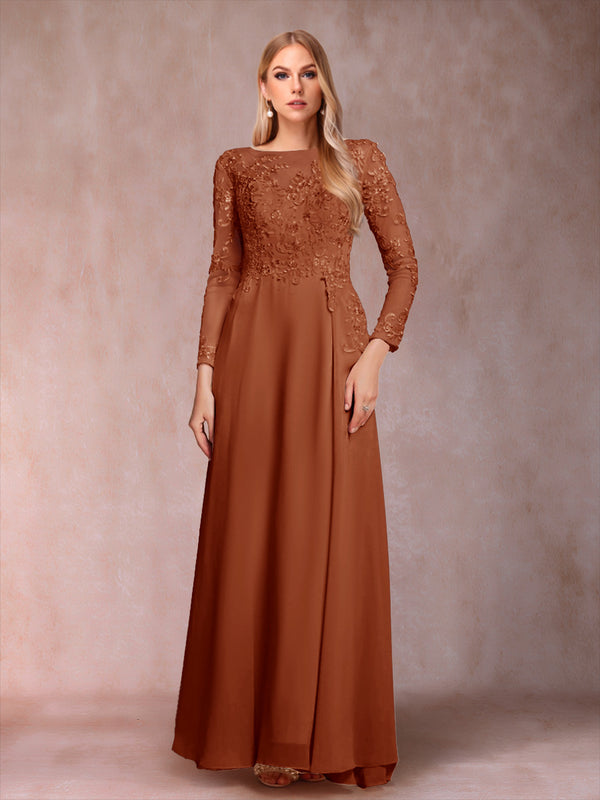 A-Line/Princess Scoop Long Sleeves Mother of the Bride Dresses with Applique