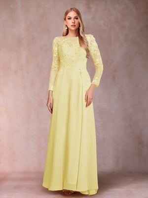 A-Line/Princess Scoop Long Sleeves Mother of the Bride Dresses with Applique