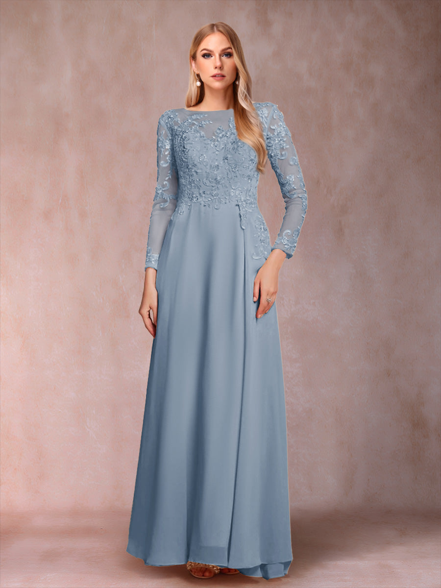 A-Line/Princess Scoop Long Sleeves Mother of the Bride Dresses with Applique