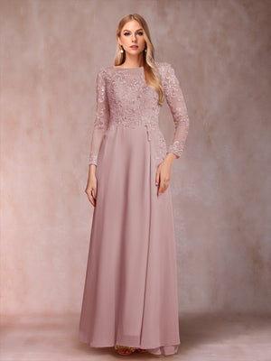 A-Line/Princess Scoop Long Sleeves Mother of the Bride Dresses with Applique