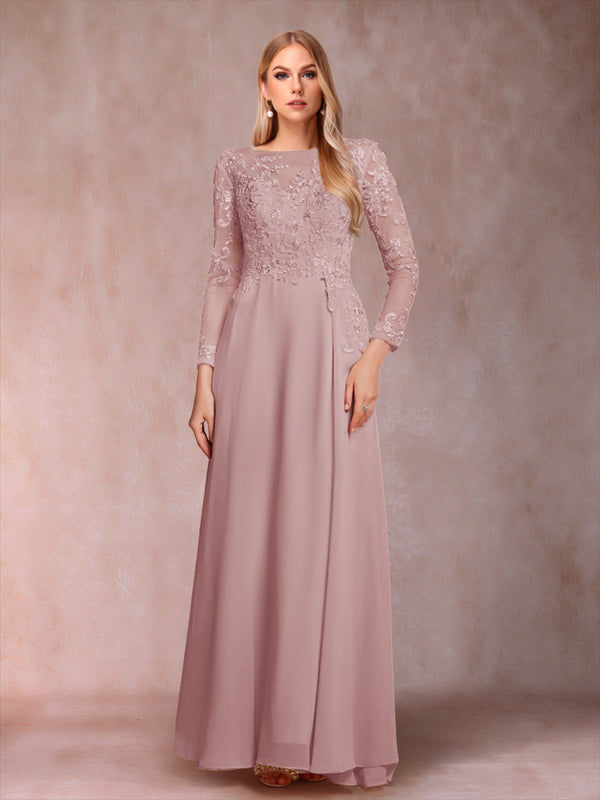 A-Line/Princess Scoop Long Sleeves Mother of the Bride Dresses with Applique