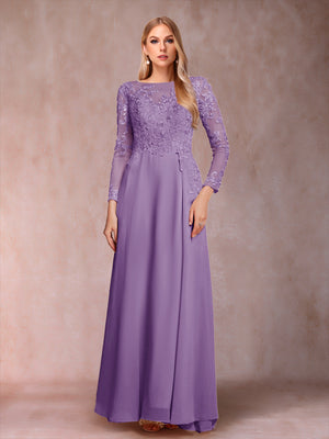 A-Line/Princess Scoop Long Sleeves Mother of the Bride Dresses with Applique