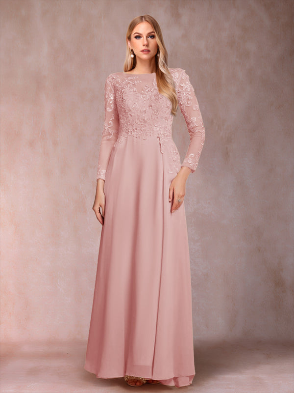 A-Line/Princess Scoop Long Sleeves Mother of the Bride Dresses with Applique