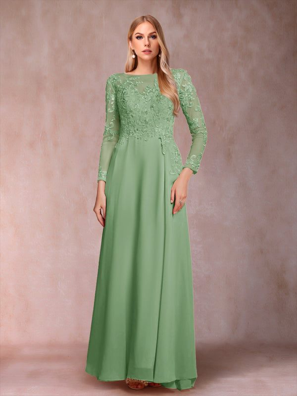 A-Line/Princess Scoop Long Sleeves Mother of the Bride Dresses with Applique