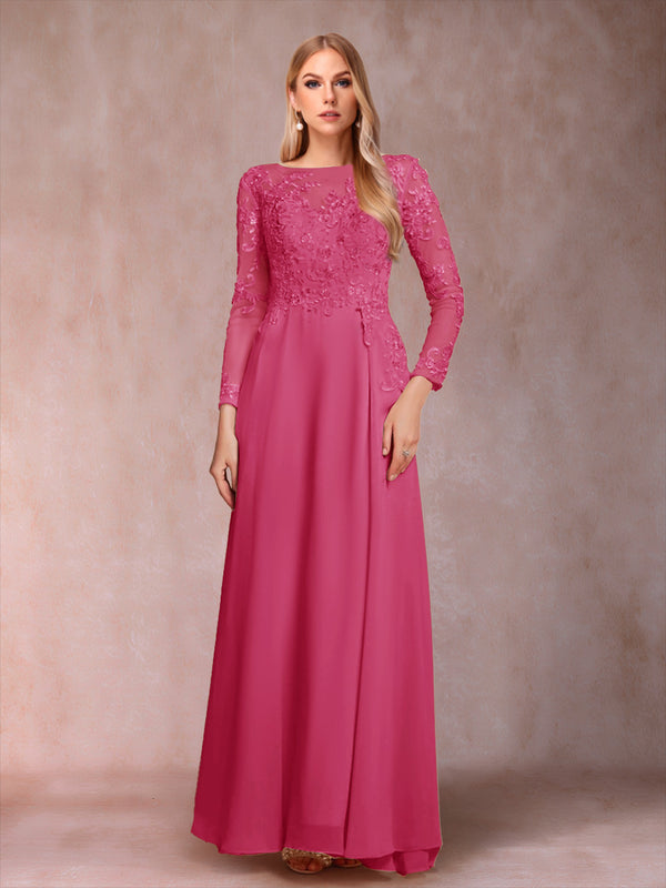 A-Line/Princess Scoop Long Sleeves Mother of the Bride Dresses with Applique