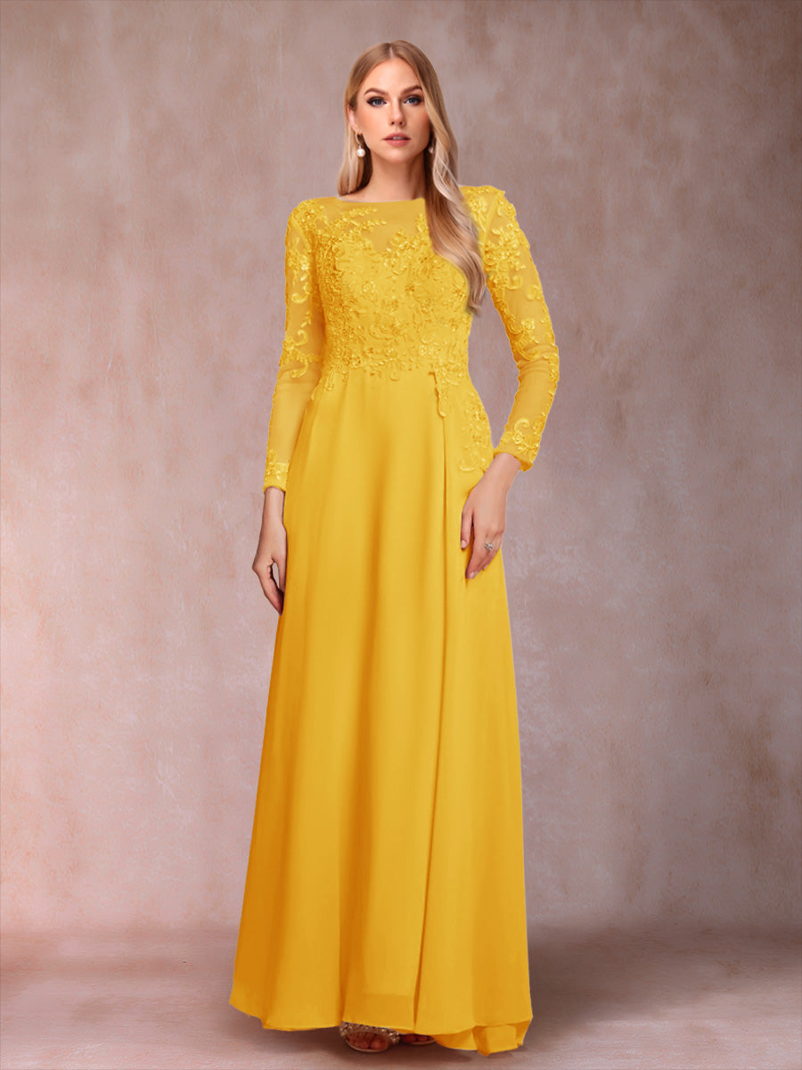 A-Line/Princess Scoop Long Sleeves Mother of the Bride Dresses with Applique