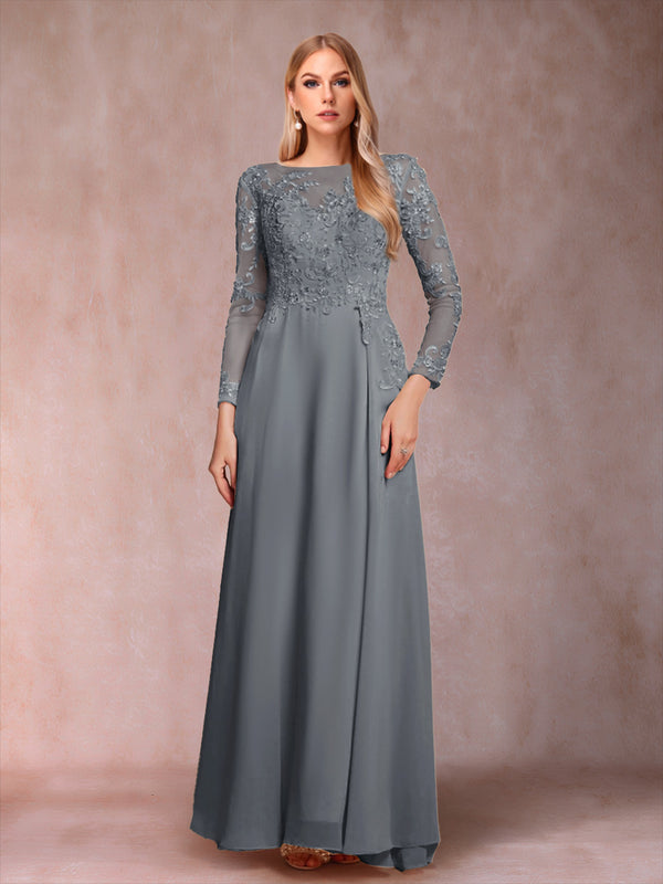 A-Line/Princess Scoop Long Sleeves Mother of the Bride Dresses with Applique