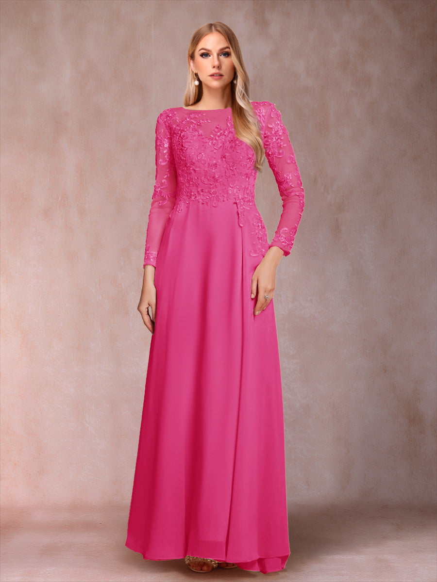 A-Line/Princess Scoop Long Sleeves Mother of the Bride Dresses with Applique