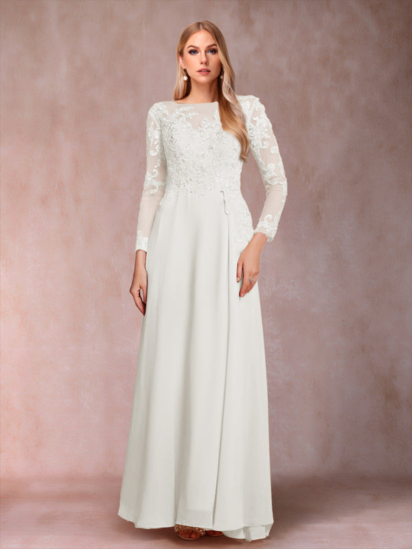 A-Line/Princess Scoop Long Sleeves Mother of the Bride Dresses with Applique