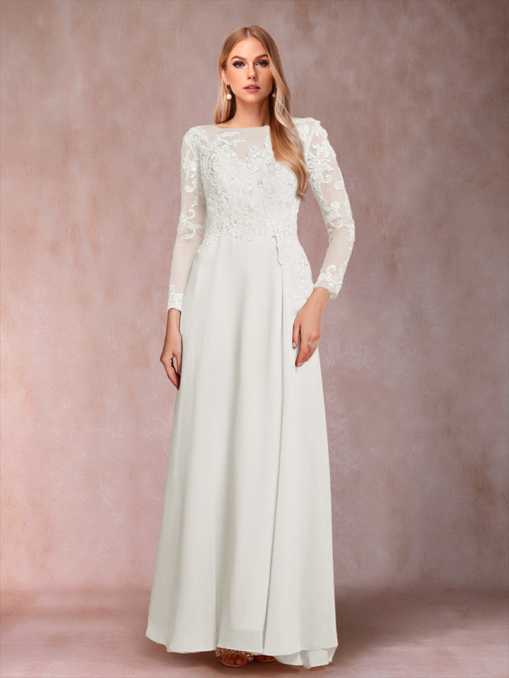 A-Line/Princess Scoop Long Sleeves Mother of the Bride Dresses with Applique