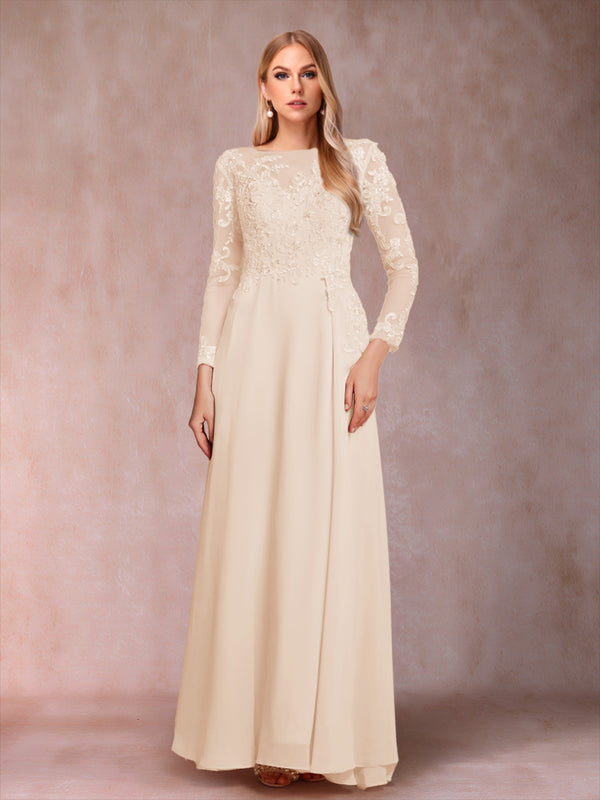 A-Line/Princess Scoop Long Sleeves Mother of the Bride Dresses with Applique
