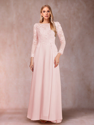 A-Line/Princess Scoop Long Sleeves Mother of the Bride Dresses with Applique