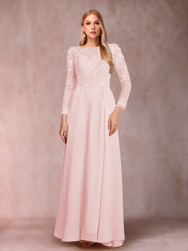 A-Line/Princess Scoop Long Sleeves Mother of the Bride Dresses with Applique