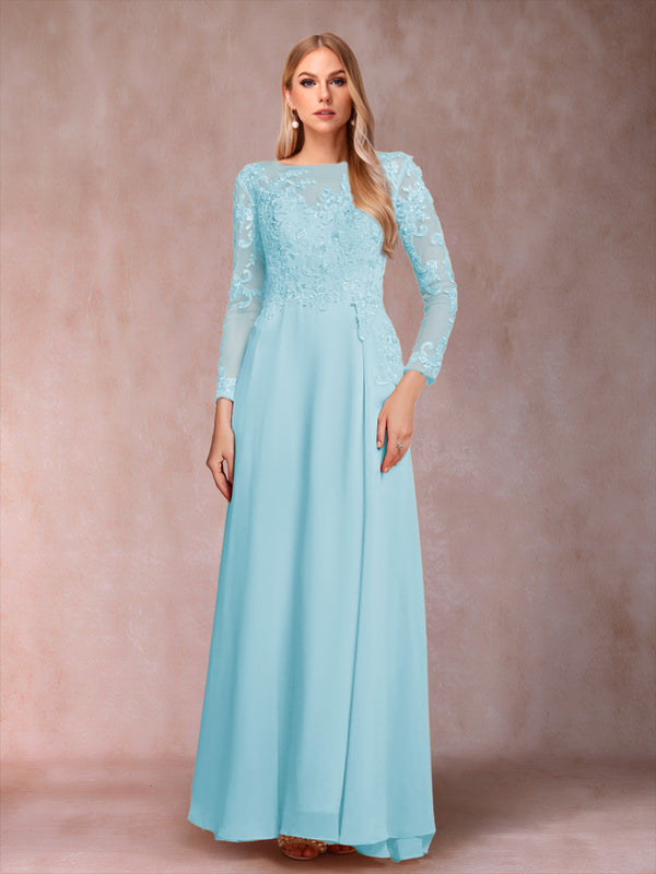 A-Line/Princess Scoop Long Sleeves Mother of the Bride Dresses with Applique