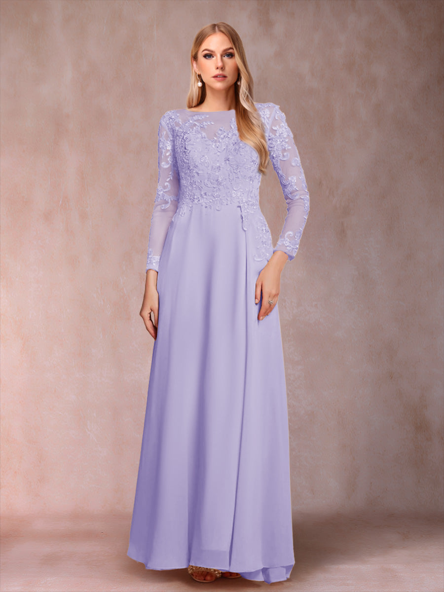 A-Line/Princess Scoop Long Sleeves Mother of the Bride Dresses with Applique