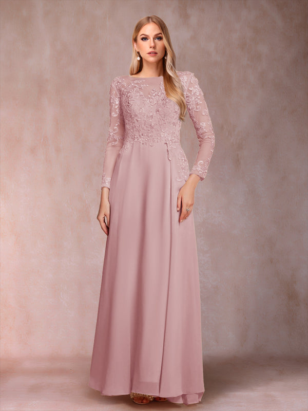A-Line/Princess Scoop Long Sleeves Mother of the Bride Dresses with Applique