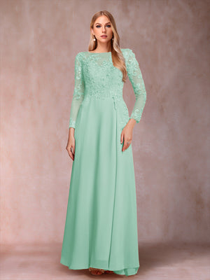 A-Line/Princess Scoop Long Sleeves Mother of the Bride Dresses with Applique