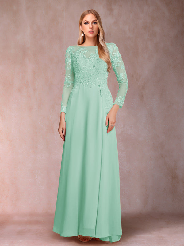 A-Line/Princess Scoop Long Sleeves Mother of the Bride Dresses with Applique