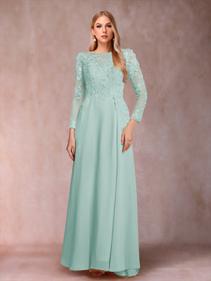 A-Line/Princess Scoop Long Sleeves Mother of the Bride Dresses with Applique