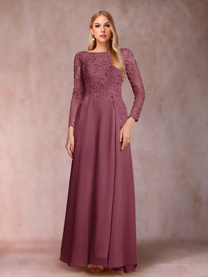 A-Line/Princess Scoop Long Sleeves Mother of the Bride Dresses with Applique