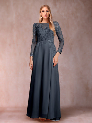 A-Line/Princess Scoop Long Sleeves Mother of the Bride Dresses with Applique