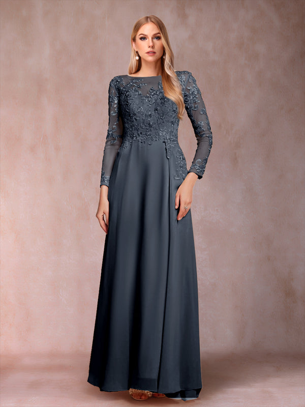 A-Line/Princess Scoop Long Sleeves Mother of the Bride Dresses with Applique