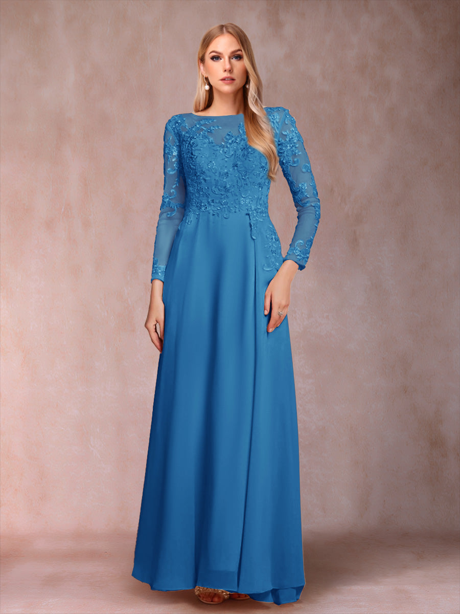 A-Line/Princess Scoop Long Sleeves Mother of the Bride Dresses with Applique