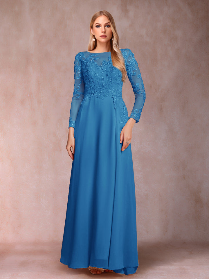 A-Line/Princess Scoop Long Sleeves Mother of the Bride Dresses with Applique