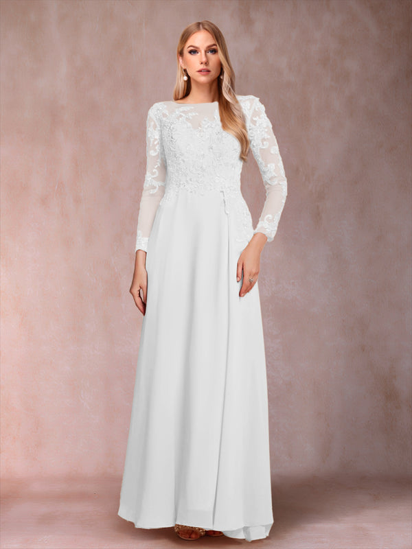 A-Line/Princess Scoop Long Sleeves Mother of the Bride Dresses with Applique