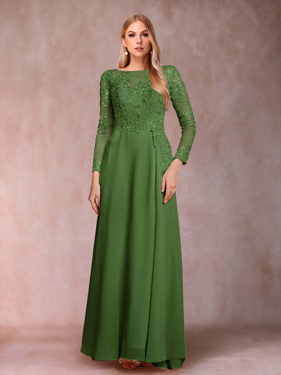 A-Line/Princess Scoop Long Sleeves Mother of the Bride Dresses with Applique