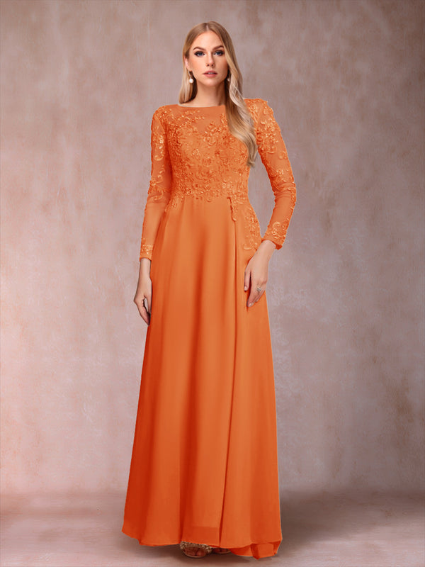 A-Line/Princess Scoop Long Sleeves Mother of the Bride Dresses with Applique