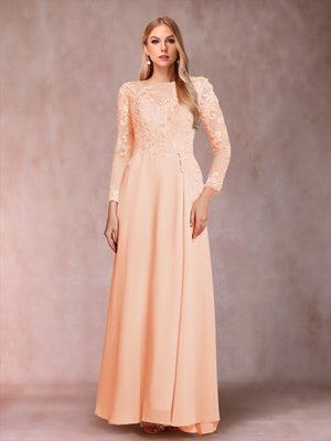 A-Line/Princess Scoop Long Sleeves Mother of the Bride Dresses with Applique