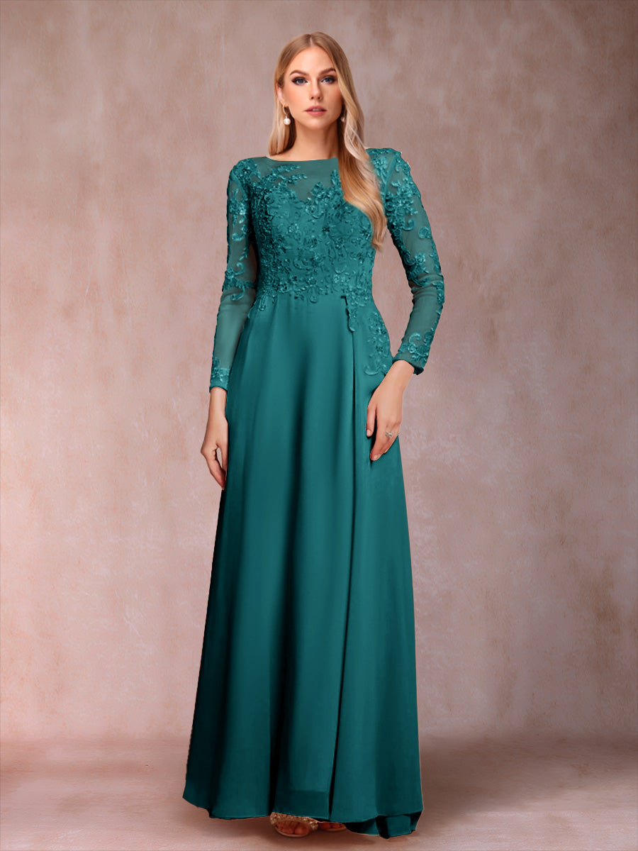 A-Line/Princess Scoop Long Sleeves Mother of the Bride Dresses with Applique