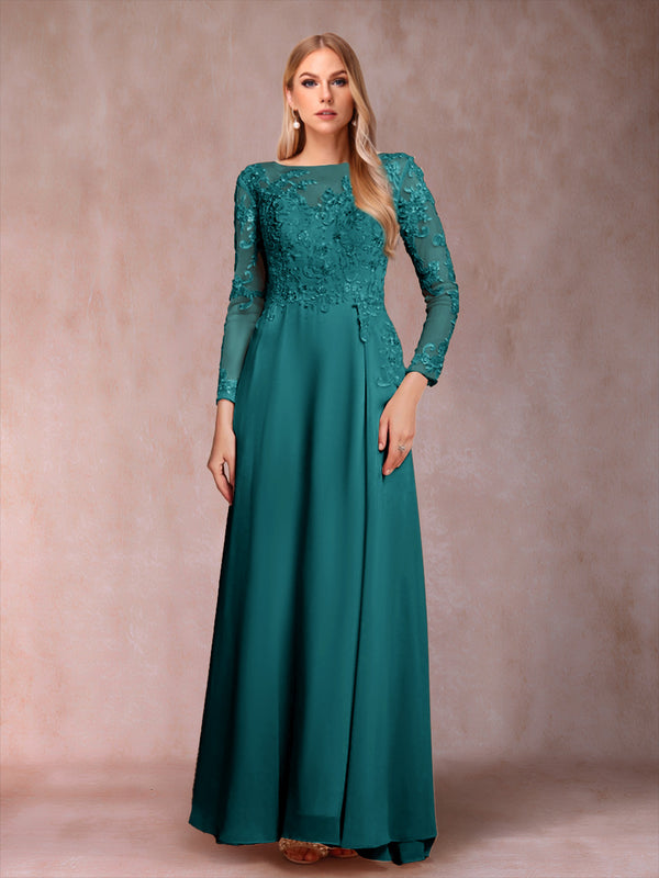 A-Line/Princess Scoop Long Sleeves Mother of the Bride Dresses with Applique