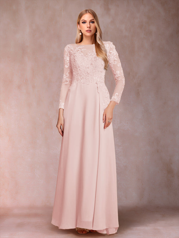 A-Line/Princess Scoop Long Sleeves Mother of the Bride Dresses with Applique