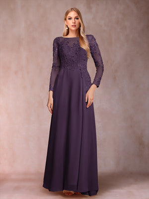 A-Line/Princess Scoop Long Sleeves Mother of the Bride Dresses with Applique