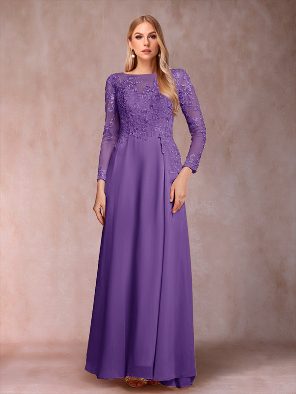 A-Line/Princess Scoop Long Sleeves Mother of the Bride Dresses with Applique