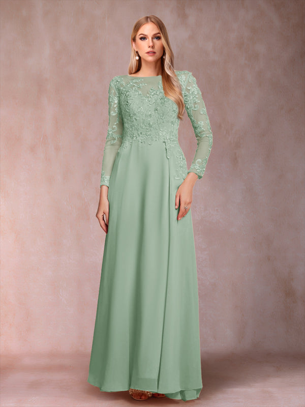 A-Line/Princess Scoop Long Sleeves Mother of the Bride Dresses with Applique