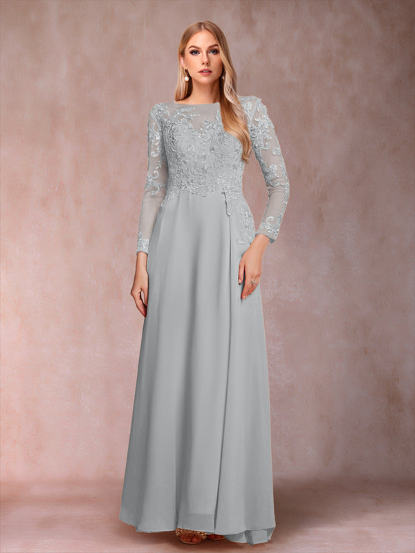 A-Line/Princess Scoop Long Sleeves Mother of the Bride Dresses with Applique
