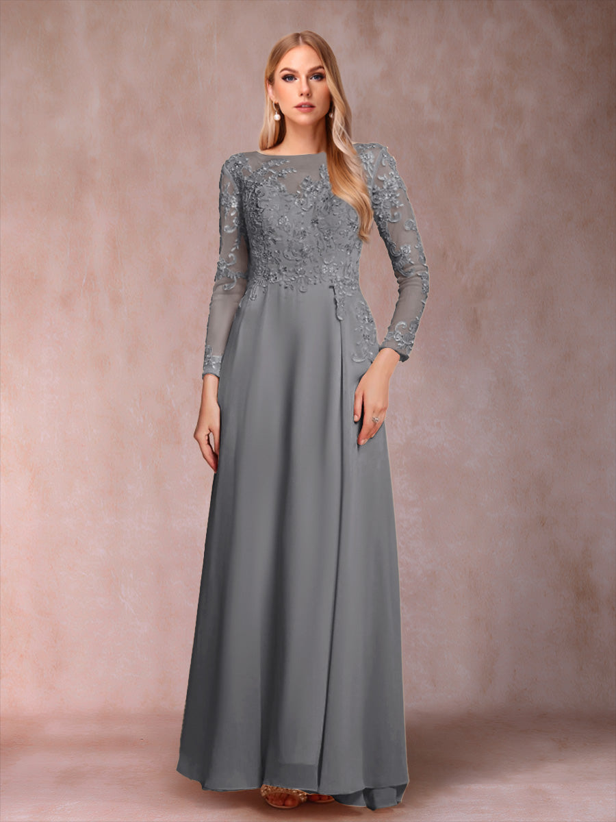 A-Line/Princess Scoop Long Sleeves Mother of the Bride Dresses with Applique