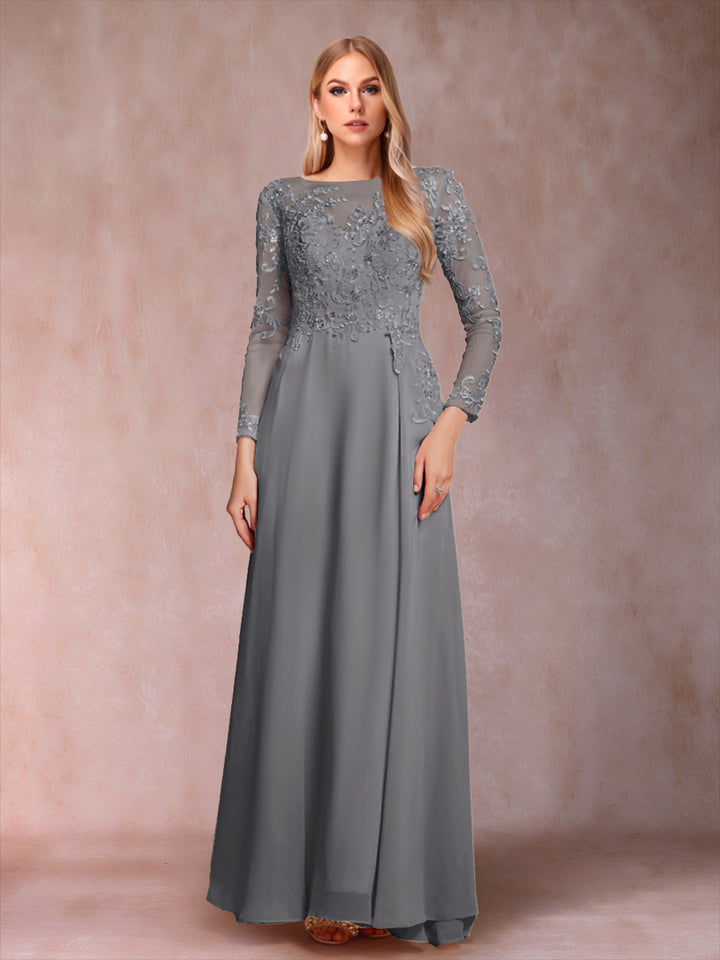 A-Line/Princess Scoop Long Sleeves Mother of the Bride Dresses with Applique