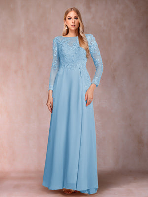 A-Line/Princess Scoop Long Sleeves Mother of the Bride Dresses with Applique