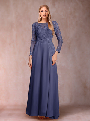 A-Line/Princess Scoop Long Sleeves Mother of the Bride Dresses with Applique