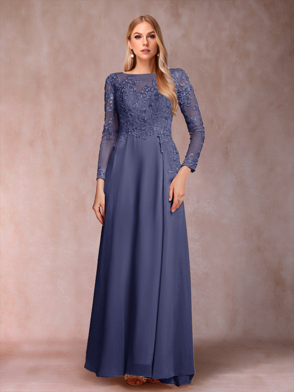 A-Line/Princess Scoop Long Sleeves Mother of the Bride Dresses with Applique