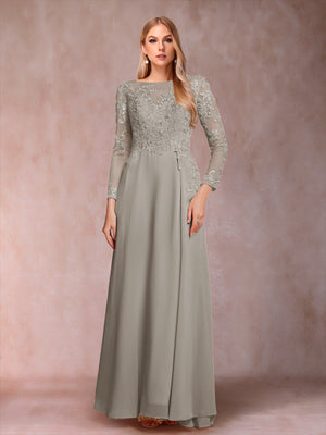 A-Line/Princess Scoop Long Sleeves Mother of the Bride Dresses with Applique
